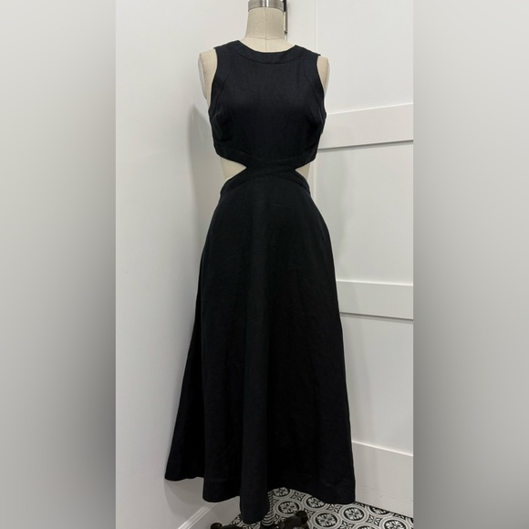 Banana Republic Black Linen Cutout Aline Midi Sun Dress Size 2 Boho Coastal - Picture 2 of 9